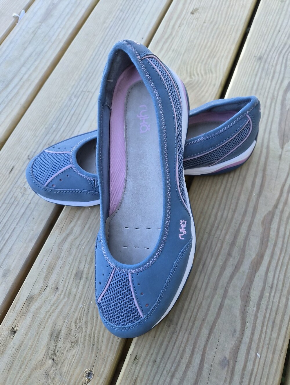 Ryka Blue and Pink Slip-On Walking Flats Ballet Style Shoes 10w